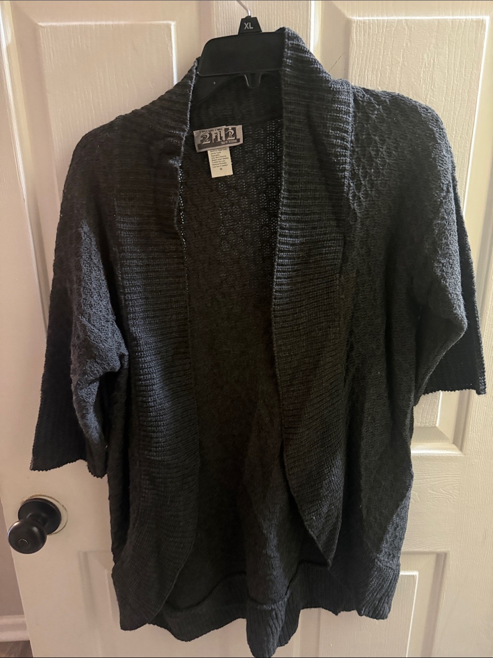 Relaxed Black Open-Front Knit Cardigan by